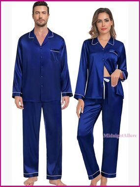 Silk Satin Pajama Set Long Sleeve Button Down Loungewear Sleepwear